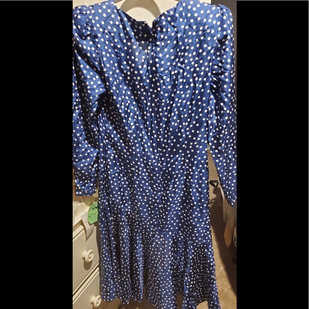 NWT VINTAGE SANDY HILL POK-A-DOT BLUE & WHITE 100% SILK DRESS 10